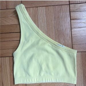 One shoulder yellow crop top